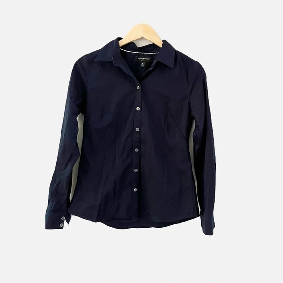 Banana Republic Navy Blue Button Up Blouse Shirt Professional Workwear Size 8 - Picture 1 of 6